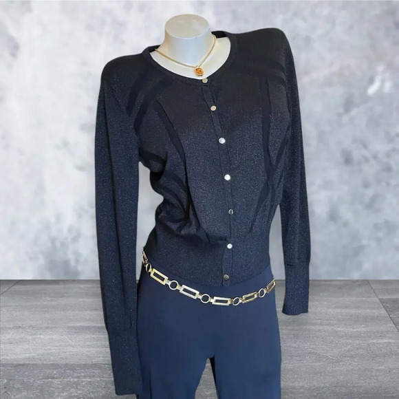 Vintage CACHE Black Metallic Button-Up Cardigan - Picture 1 of 5